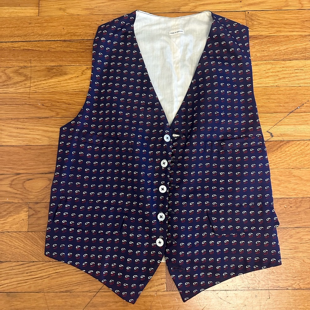 Vintage Silk Waistcoat Vest with Cancer Zodiac Print.  (Made in England)